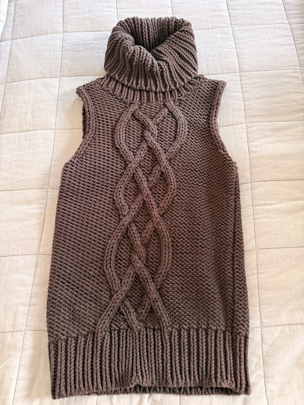 J. Crew Chunky Cable Knit Sleeveless Turtleneck - Brown